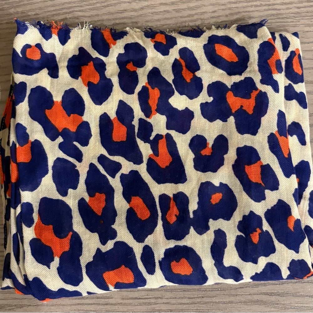 Leopard Print Scarf in Blue and Orange